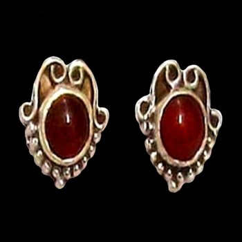 Bijoux indiens argent - Boucles d'Oreilles indiennes Cornaline