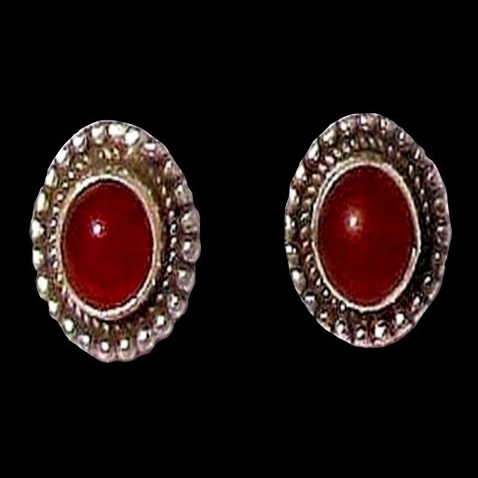 Bijoux indiens argent - Boucles d'Oreilles indiennes Cornaline