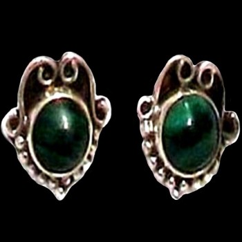 Bijoux indiens argent - Boucles d'Oreilles indiennes Malachite