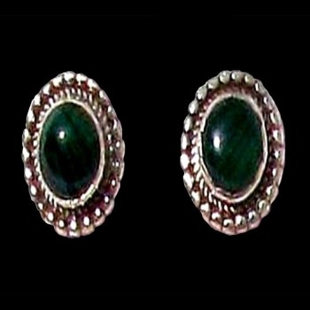 Bijoux indiens argent - Boucles d'Oreilles indiennes Malachite