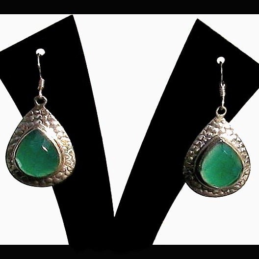 Bijoux indiens - Boucles d'Oreilles indiennes onyx verte