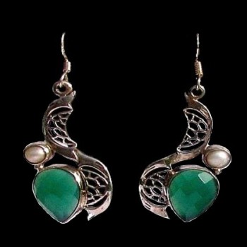 Bijoux indiens - Boucles d'Oreilles indiennes onyx verte