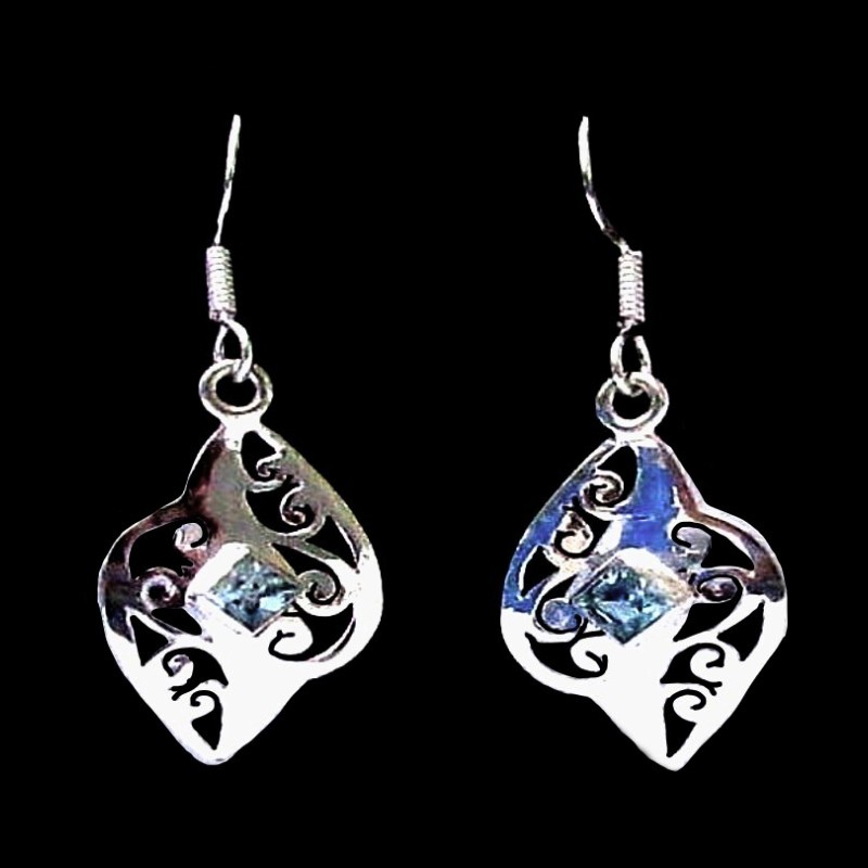 Boucles d'Oreilles indiennes argent Topaze - Bijoux indiens