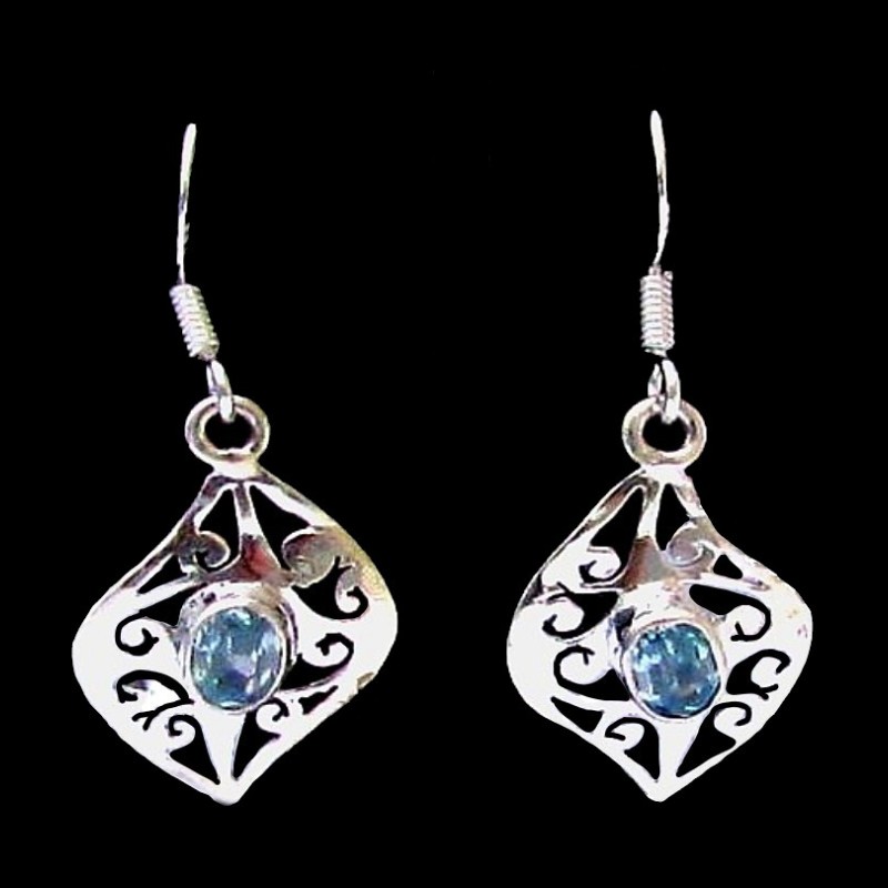 Boucles d'Oreilles indiennes argent Topaze - Bijoux indiens