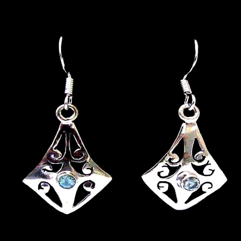 Boucles d'Oreilles indiennes argent Topaze - Bijoux indiens