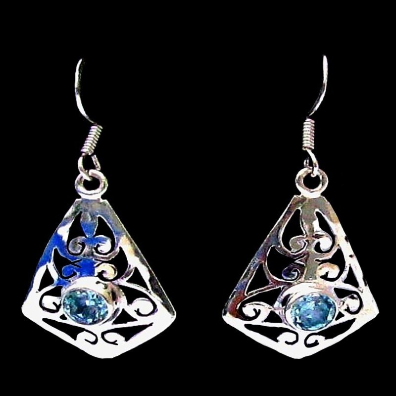 Boucles d'Oreilles indiennes argent Topaze - Bijoux indiens