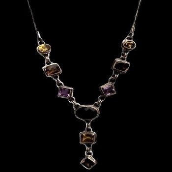 Bijoux indiens - Collier Citrine, Quartz Fumé et Améthyste