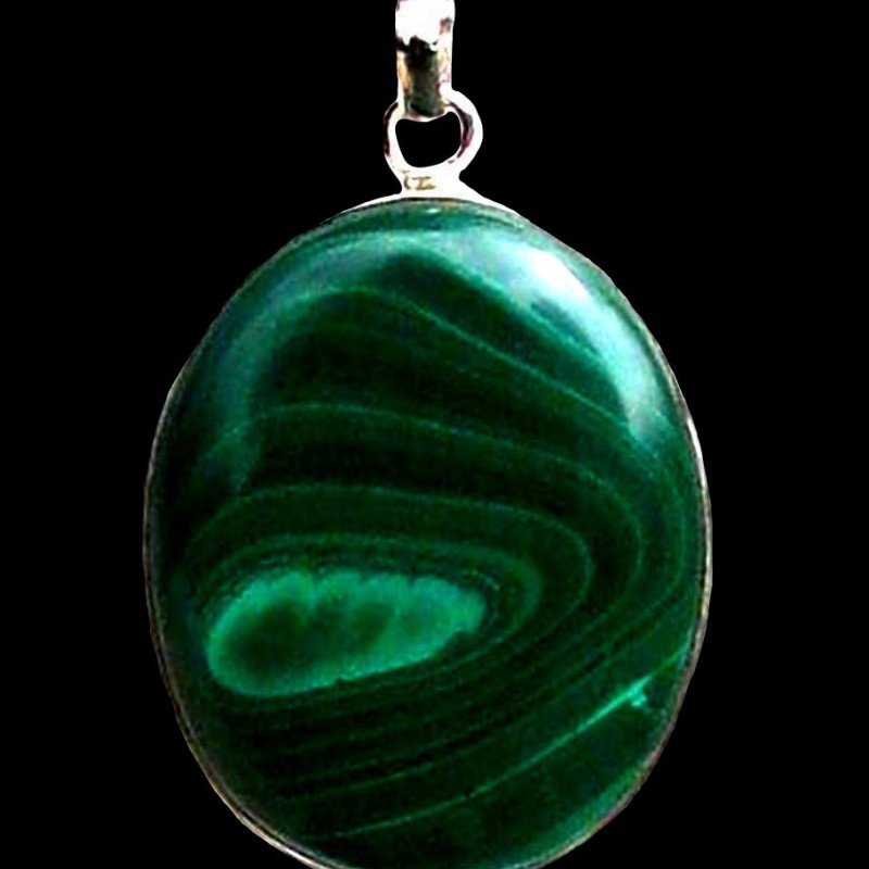 Bijoux indiens argent - Pendentif indien Malachite