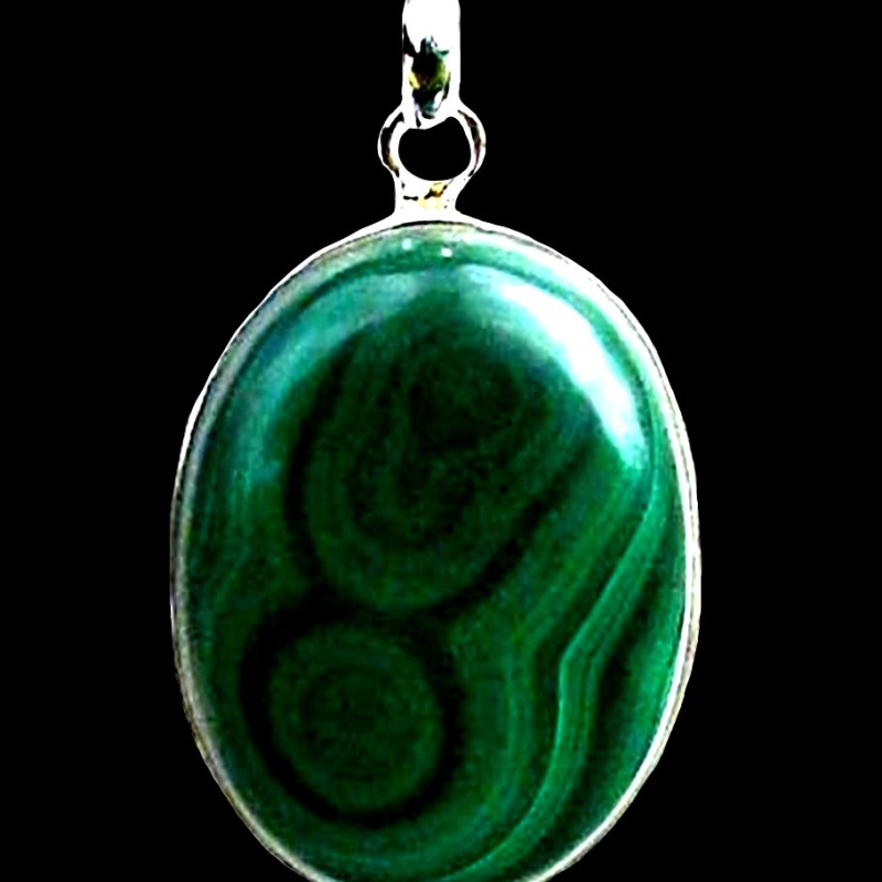 Bijoux indiens argent - Pendentif indien Malachite