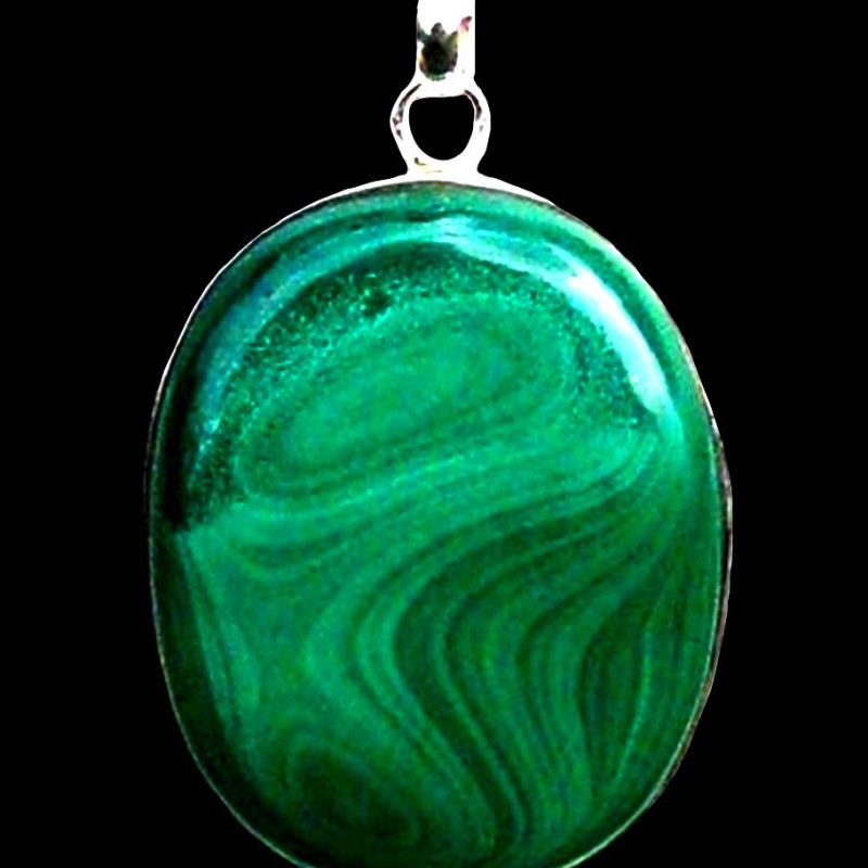 Bijoux indiens argent - Pendentif indien Malachite