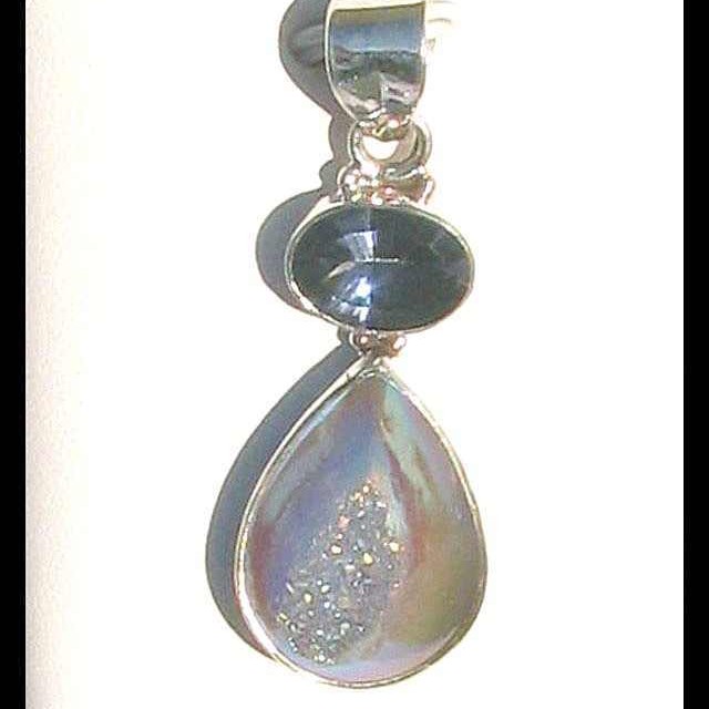 Bijoux indiens argent - Pendentif indien Agate Druzy