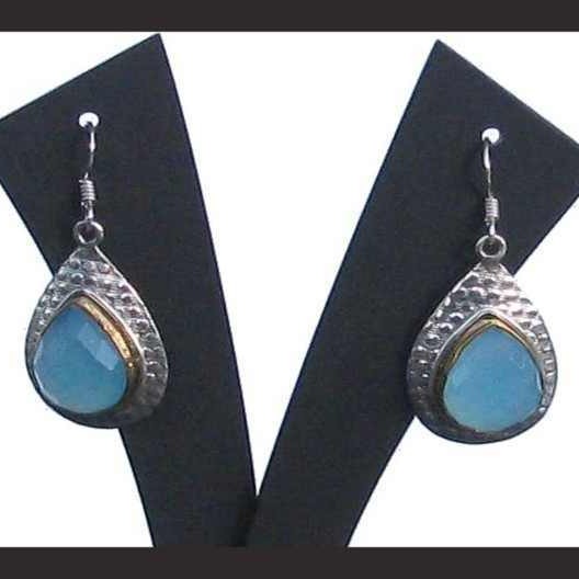 Bijoux indiens - Boucles d'Oreilles indiennes Calcédoine bleue