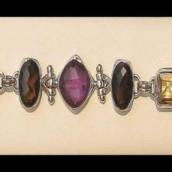 Bijoux indiens - Bracelet indien Améthyste, Citrine, Onyx, Quartz Fumé