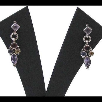 Boucles d'Oreilles indiennes Améthyste,Grenat,Citrine