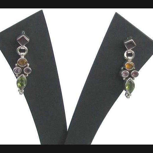 Boucles d'Oreilles indiennes Améthyste,Grenat,Citrine,Péridot