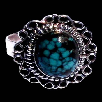 Turquoise - Bague indienne argent Turquoise - Bijoux Inde