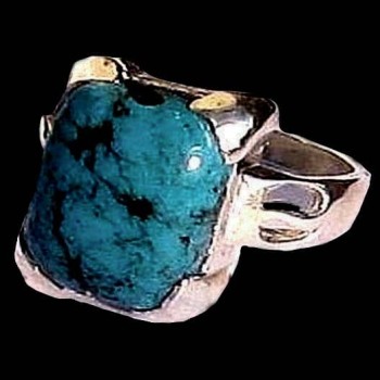 Turquoise - Bague indienne argent Turquoise - Bijoux Inde