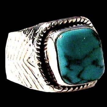 Turquoise - Bague indienne argent Turquoise - Bijoux Inde