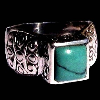 Turquoise - Bague indienne argent Turquoise - Bijoux Inde