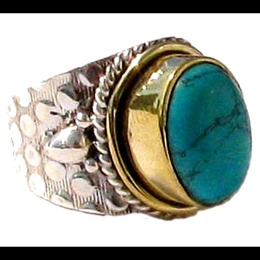 Turquoise - Bague indienne argent Turquoise - Bijoux Inde