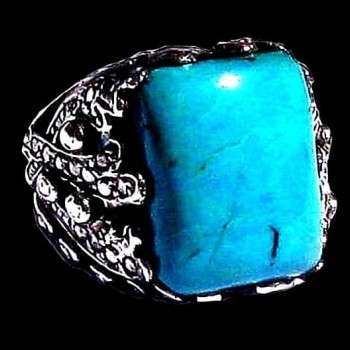 Turquoise - Bague indienne argent Turquoise - Bijoux Inde
