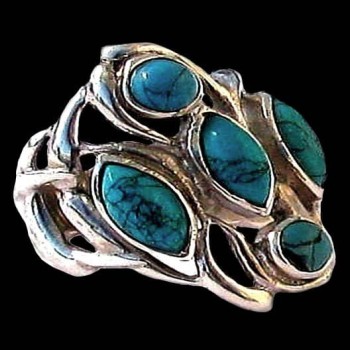 Turquoise - Bague indienne argent Turquoise - Bijoux Inde
