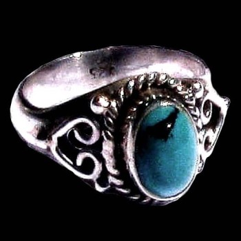 Turquoise - Bague indienne argent Turquoise - Bijoux Inde