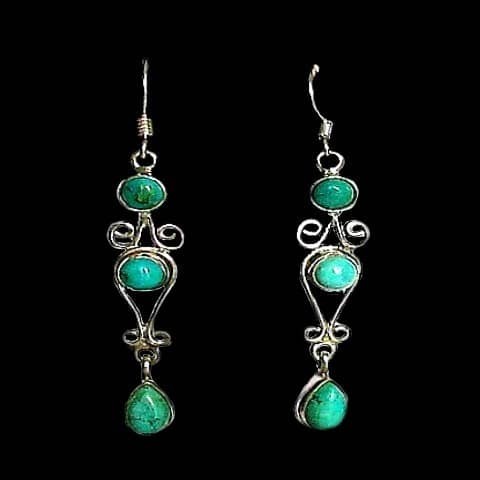 Turquoise - Boucles d'Oreilles indiennes Turquoise - Bijoux Inde