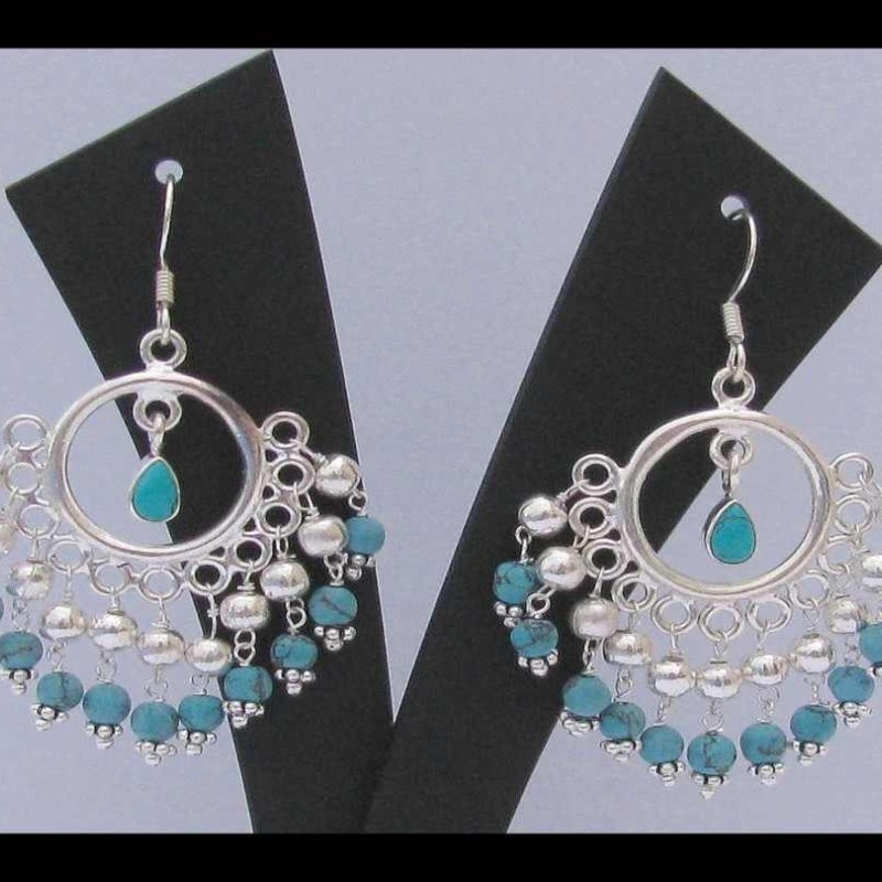 Turquoise-Boucles d'Oreilles indiennes Turquoise-Bijoux Inde