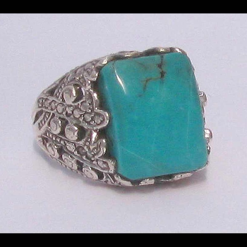 Turquoise - Bague indienne argent Turquoise - Bijoux Inde