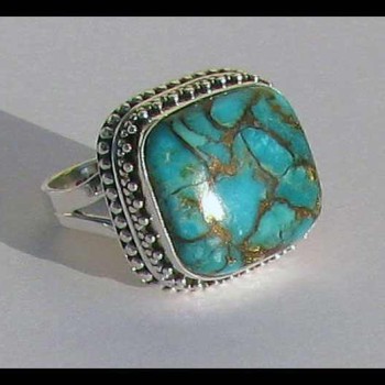 Turquoise - Bague indienne argent Turquoise - Bijoux Inde