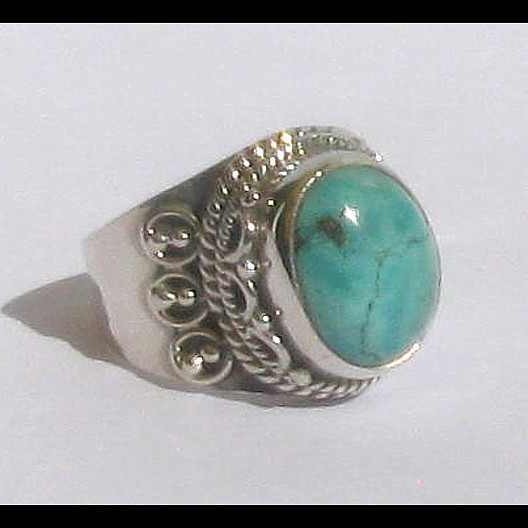 Turquoise - Bague indienne argent Turquoise - Bijoux Inde