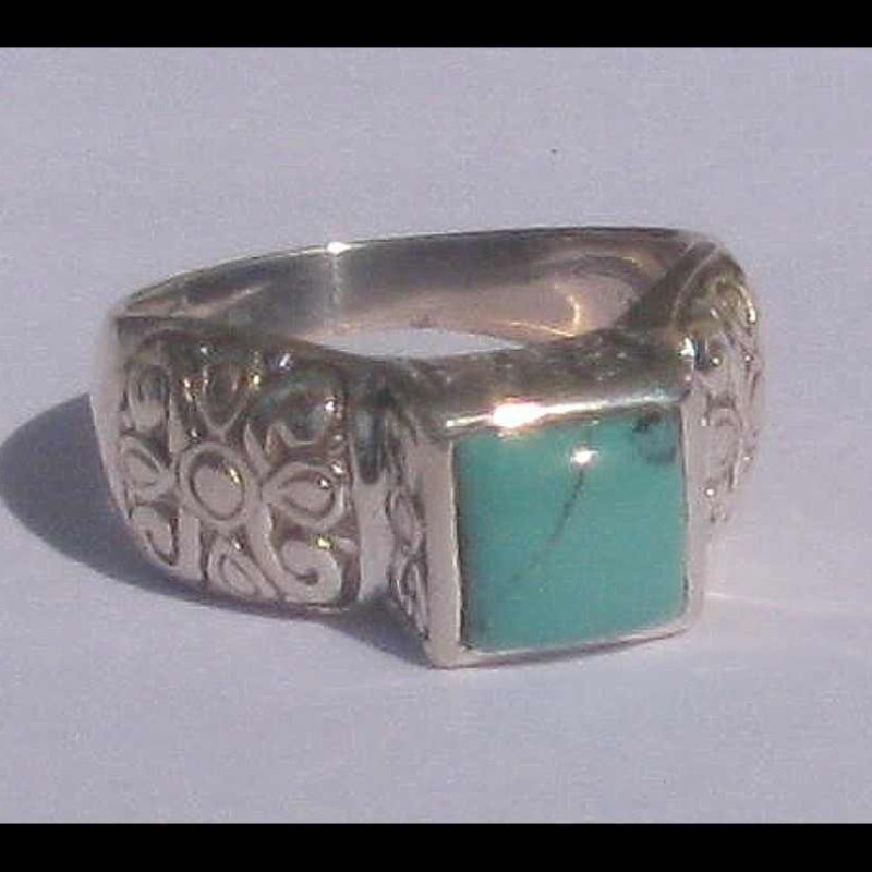 Turquoise - Bague indienne argent Turquoise - Bijoux Inde