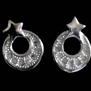 Bijoux indiens - Boucles d'oreilles indiennes argent rhodié et zirconiums