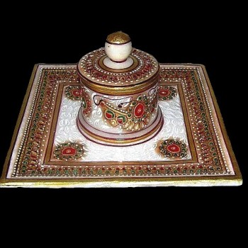 Artisanat indien - Boîte + Assiette en marbre