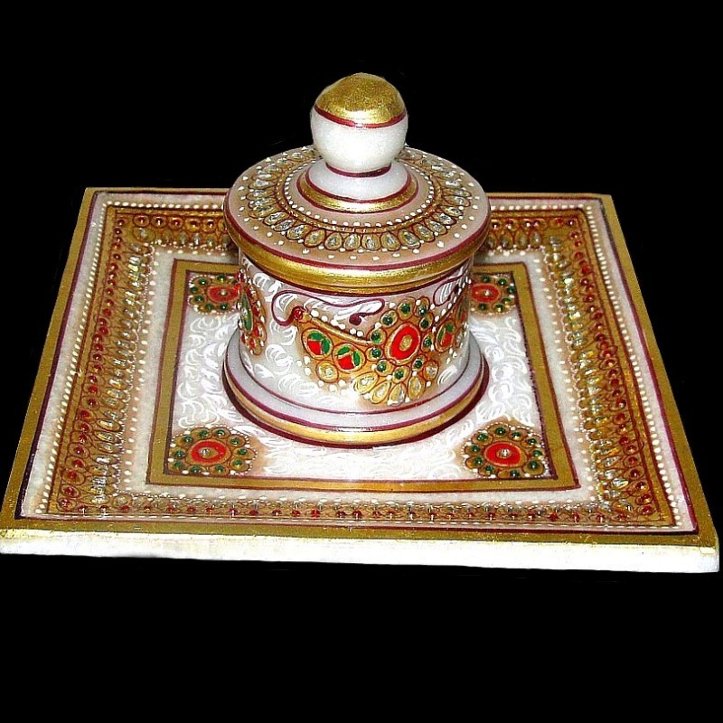 Artisanat indien - Boîte + Assiette en marbre