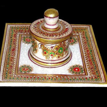 Artisanat indien - Boîte + Assiette en marbre