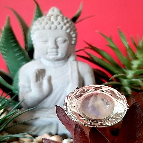 Bague indienne argent et Pierre de Lune - Bijoux indiens