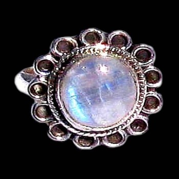Bague indienne argent et Pierre de Lune - Bijoux indiens