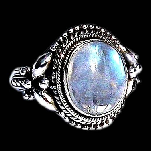 Bague indienne argent et Pierre de Lune - Bijoux indiens 