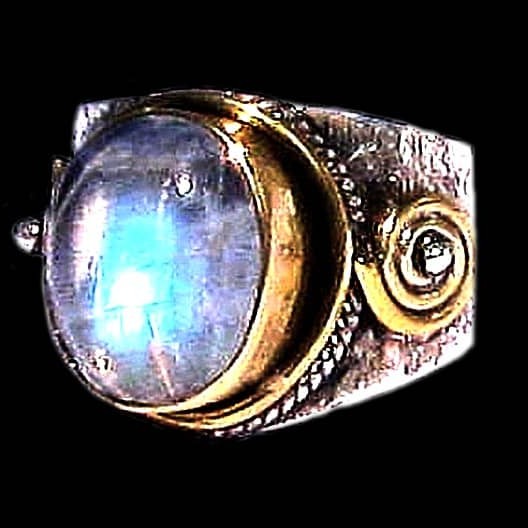 Bague indienne argent et Pierre de Lune - Bijoux indiens