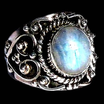 Bague indienne argent et Pierre de Lune - Bijoux indiens