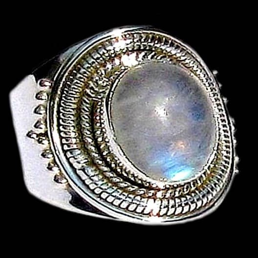 Bague indienne argent et Pierre de Lune - Bijoux indiens