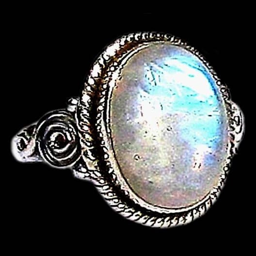 Bague indienne argent et Pierre de Lune - Bijoux indiens