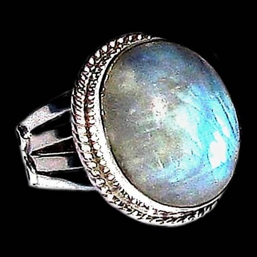 Bague indienne argent et Pierre de Lune - Bijoux indiens
