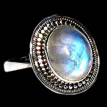 Bague indienne argent et Pierre de Lune - Bijoux indiens