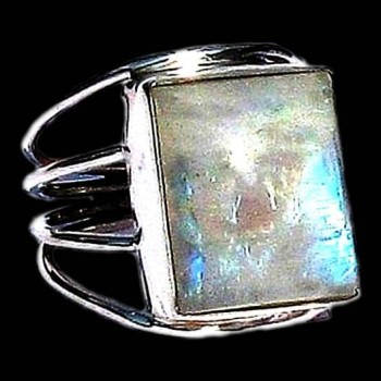 Bague indienne argent et Pierre de Lune - Bijoux indiens