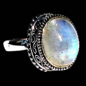 Bague indienne argent et Pierre de Lune - Bijoux indiens