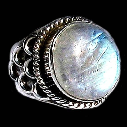 Bague indienne argent et Pierre de Lune - Bijoux indiens