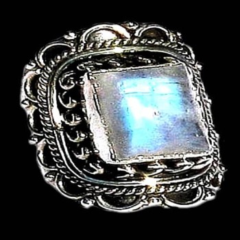 Bague indienne argent et Pierre de Lune - Bijoux indiens